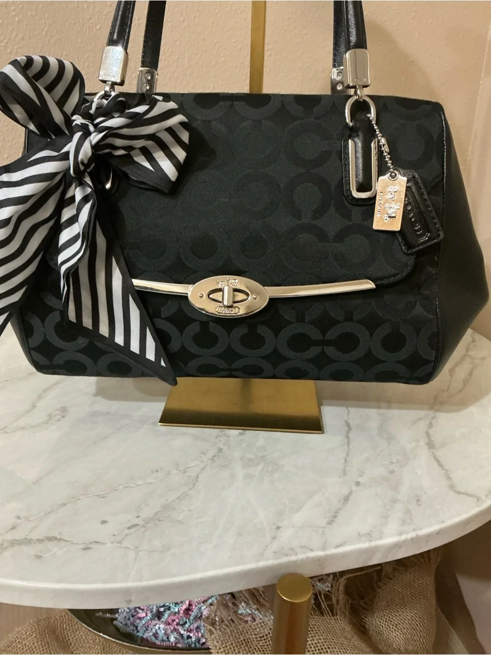 Coach Madison Op Art Sateen Madeline Satchel with Silver Hardware. (EUC)
